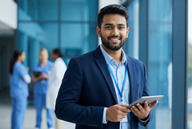 Student performing medical lab tests with microscope at Virohan.